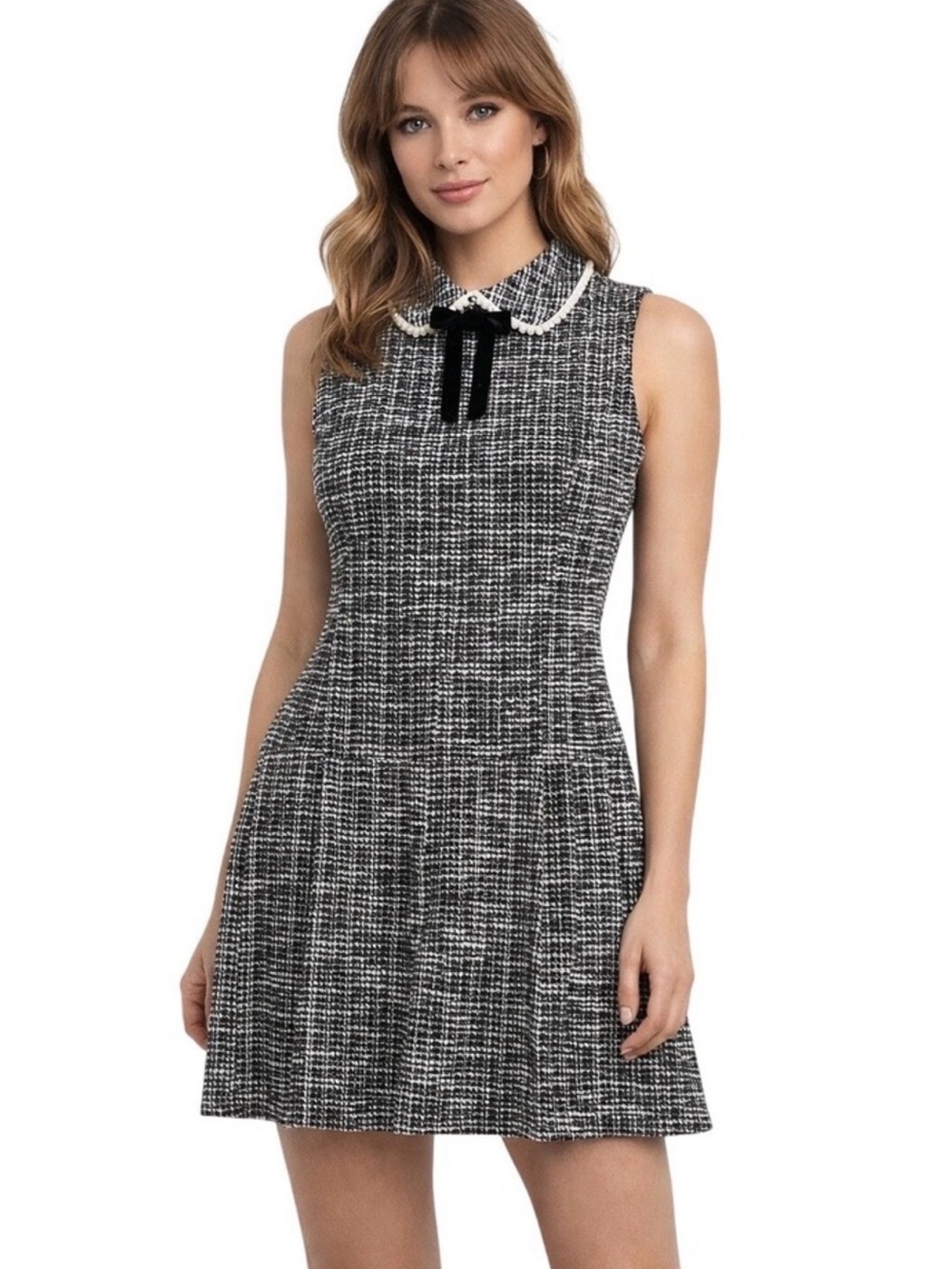 NWT City Triangles Black & White Tweed Mini Dress with Peter Pan Collar Size XL